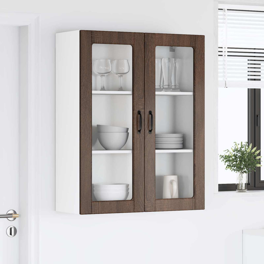 vidaXL Szafka szklana na ścianę LUCCA Brązowy dąb 80 x 31 x 100 cm