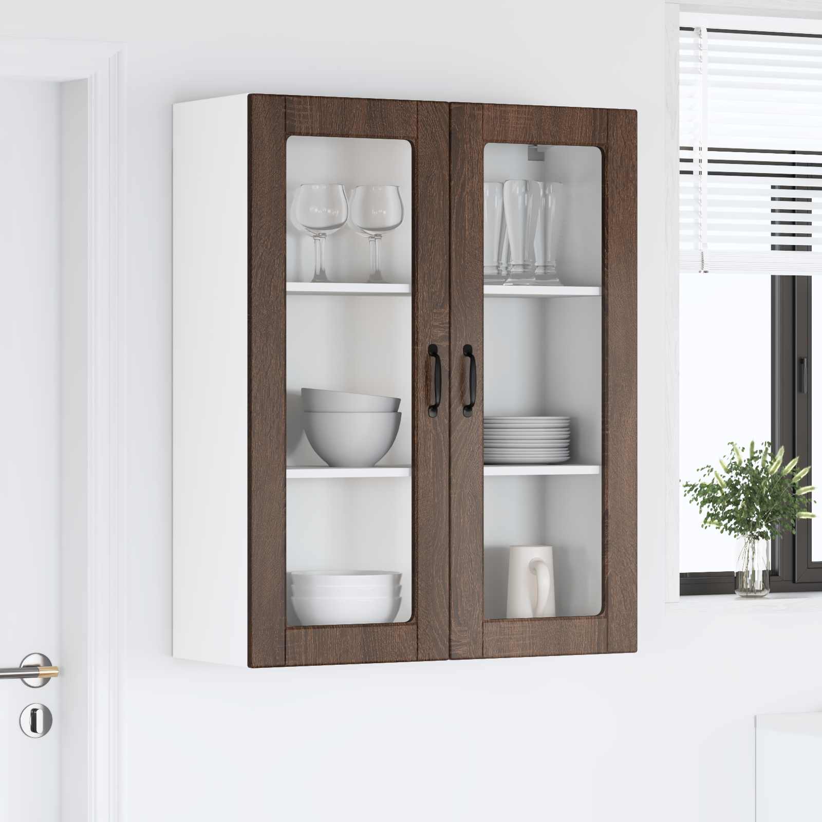 vidaXL Szafka szklana na ścianę LUCCA Brązowy dąb 80 x 31 x 100 cm