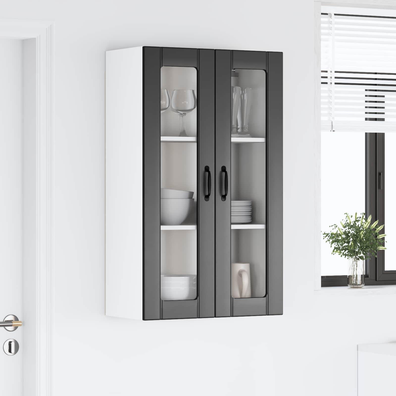 vidaXL Szafka szklana na ścianę LUCCA Czarny 60 x 31 x 100 cm