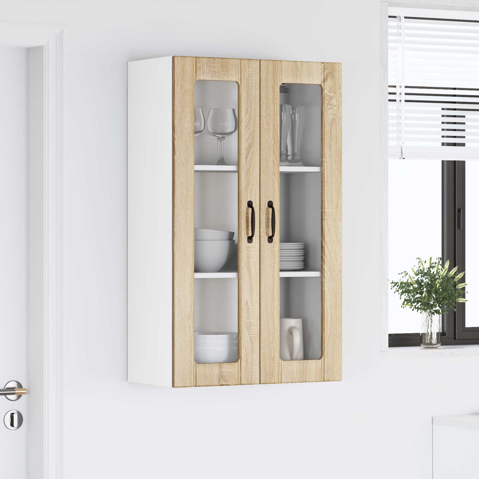 vidaXL Szafka szklana na ścianę LUCCA dąb Sonoma 60 x 31 x 100 cm