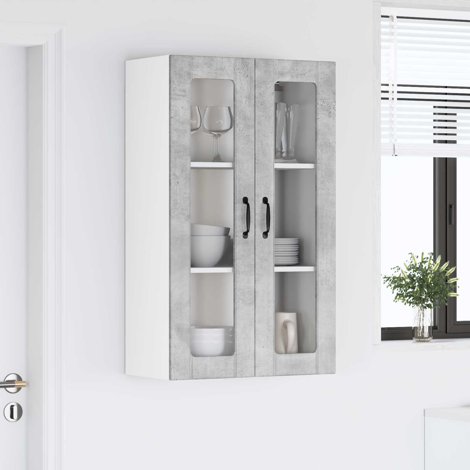 vidaXL Szafka szklana na ścianę LUCCA Betonowy szary 60 x 31 x 100 cm