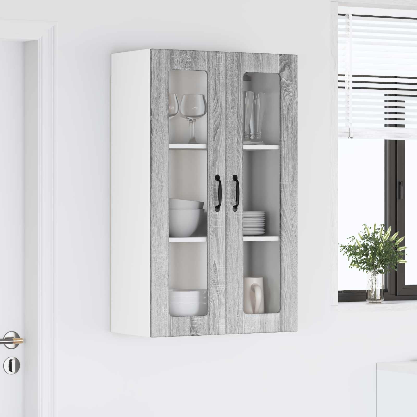 vidaXL Szafka szklana na ścianę LUCCA Szary Sonoma 60 x 31 x 100 cm