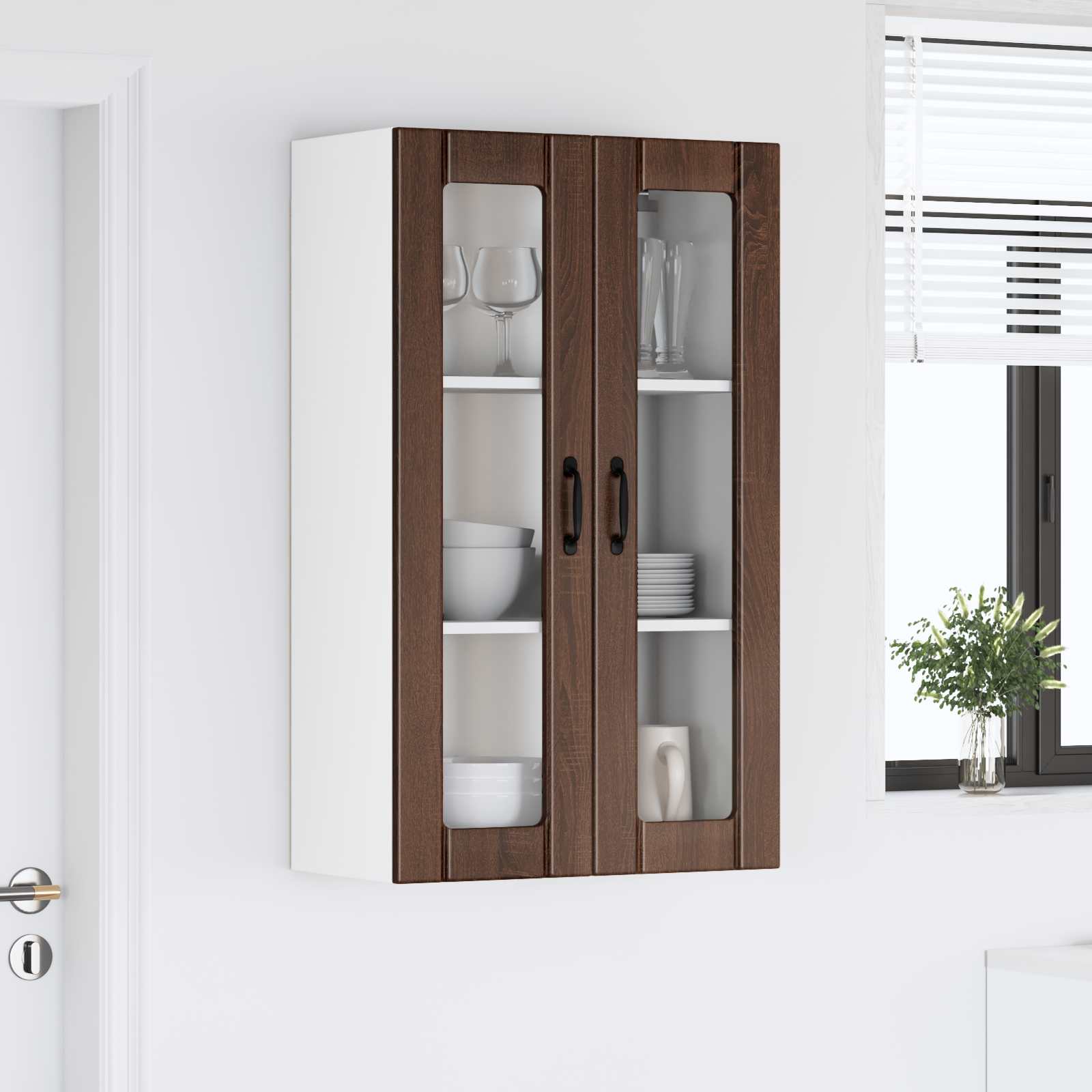 vidaXL Szafka szklana na ścianę LUCCA Brązowy dąb 60 x 31 x 100 cm