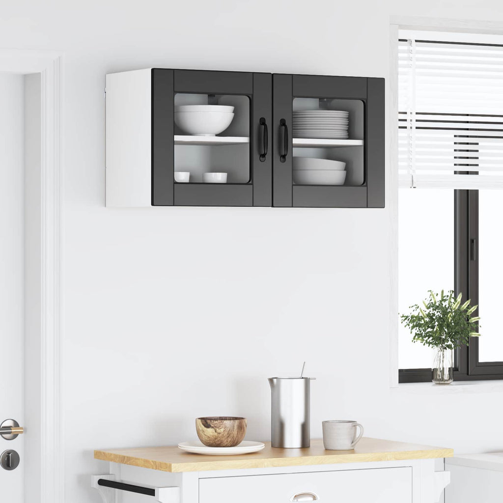 vidaXL Szafka szklana na ścianę PORTO 2 pcs Czarny 40 x 31 x 40 cm