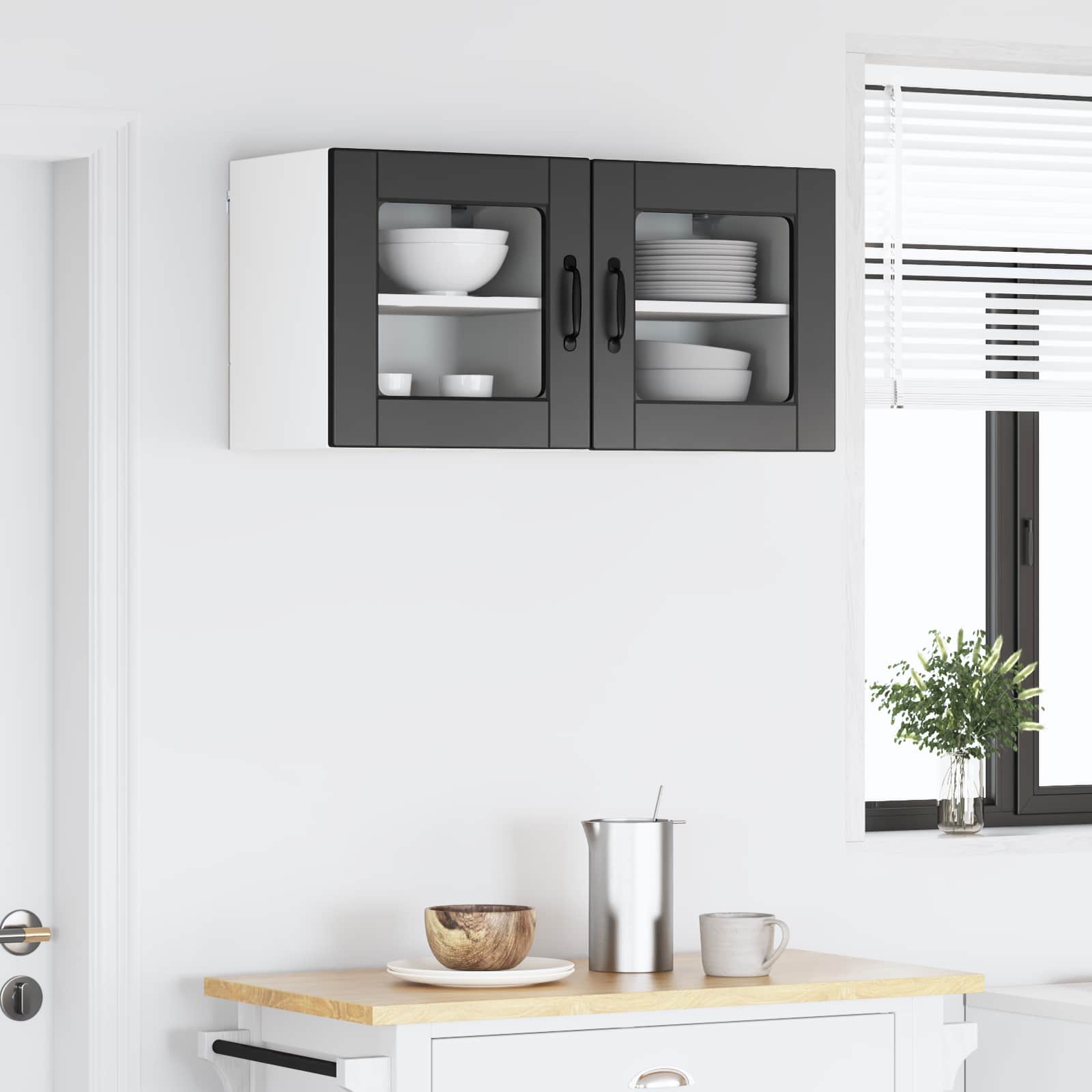 vidaXL Szafka szklana na ścianę PORTO 2 pcs Czarny 40 x 31 x 40 cm