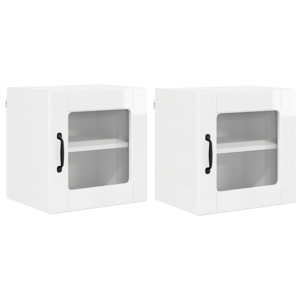 vidaXL Szafka szklana na ścianę PORTO 2 pcs Wysoki połysk biały