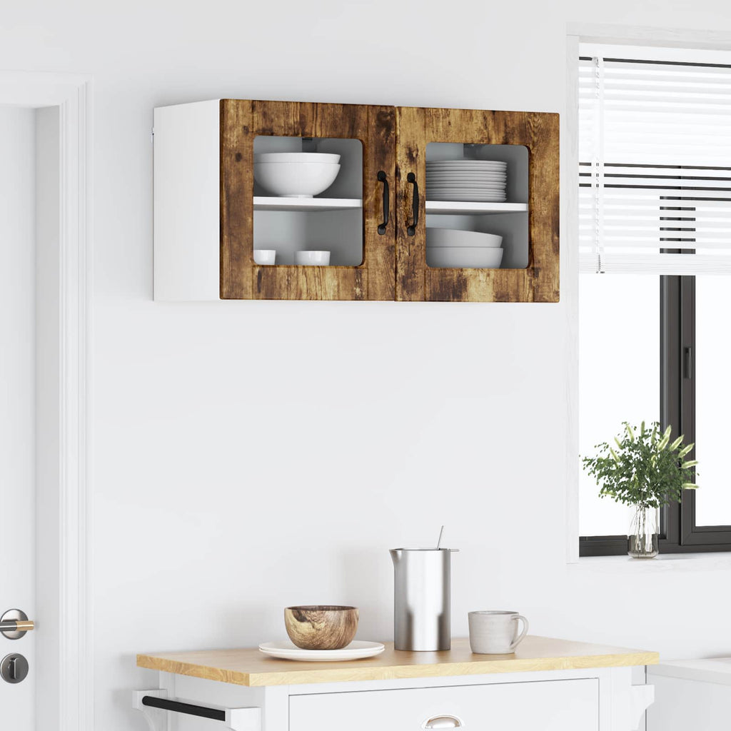 vidaXL Szafka szklana na ścianę PORTO 2 pcs Dąb wędzony