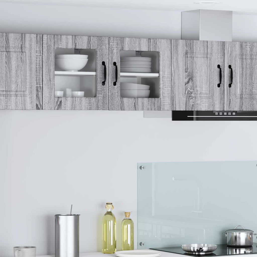 vidaXL Szafka szklana na ścianę PORTO 2 pcs Szary Sonoma