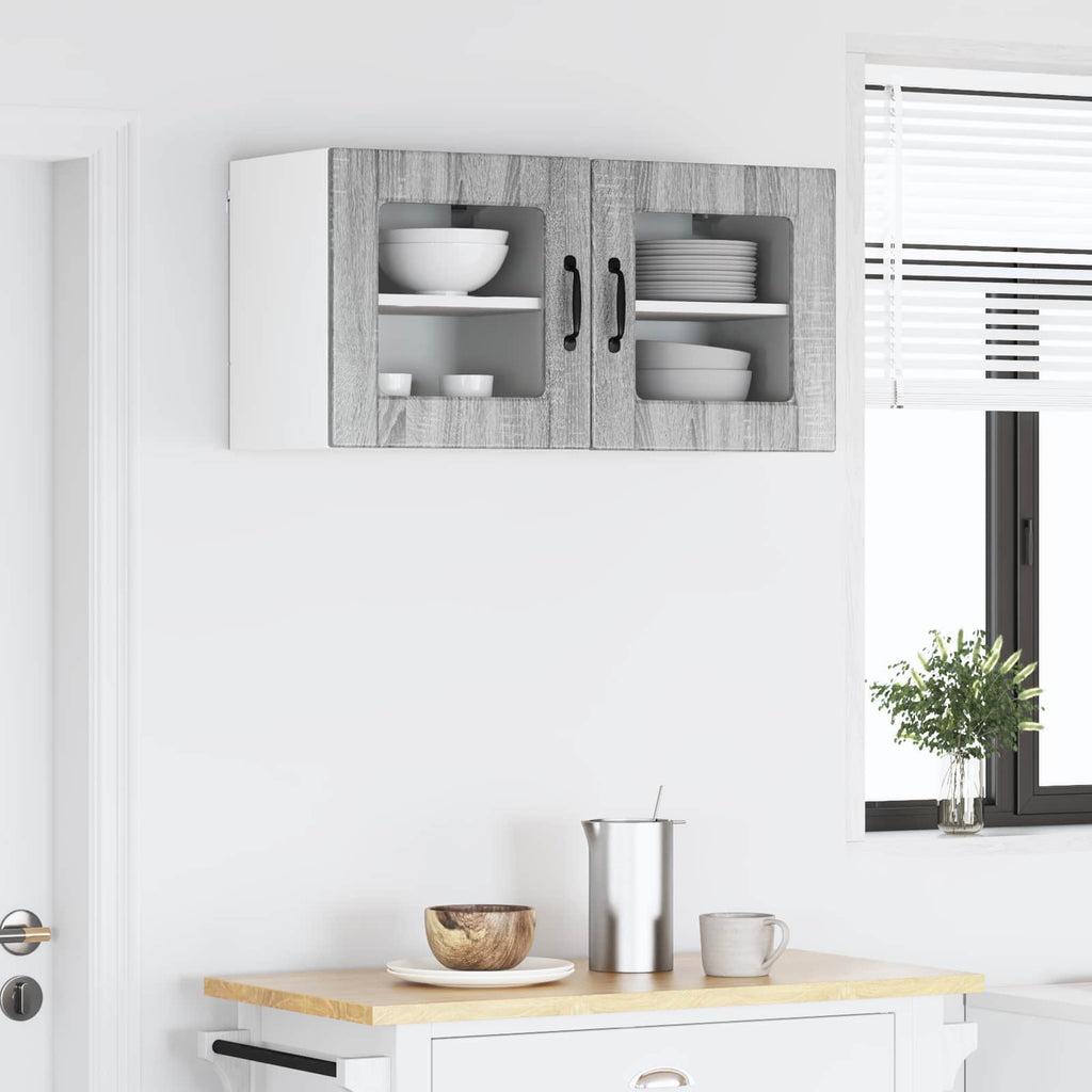 vidaXL Szafka szklana na ścianę PORTO 2 pcs Szary Sonoma