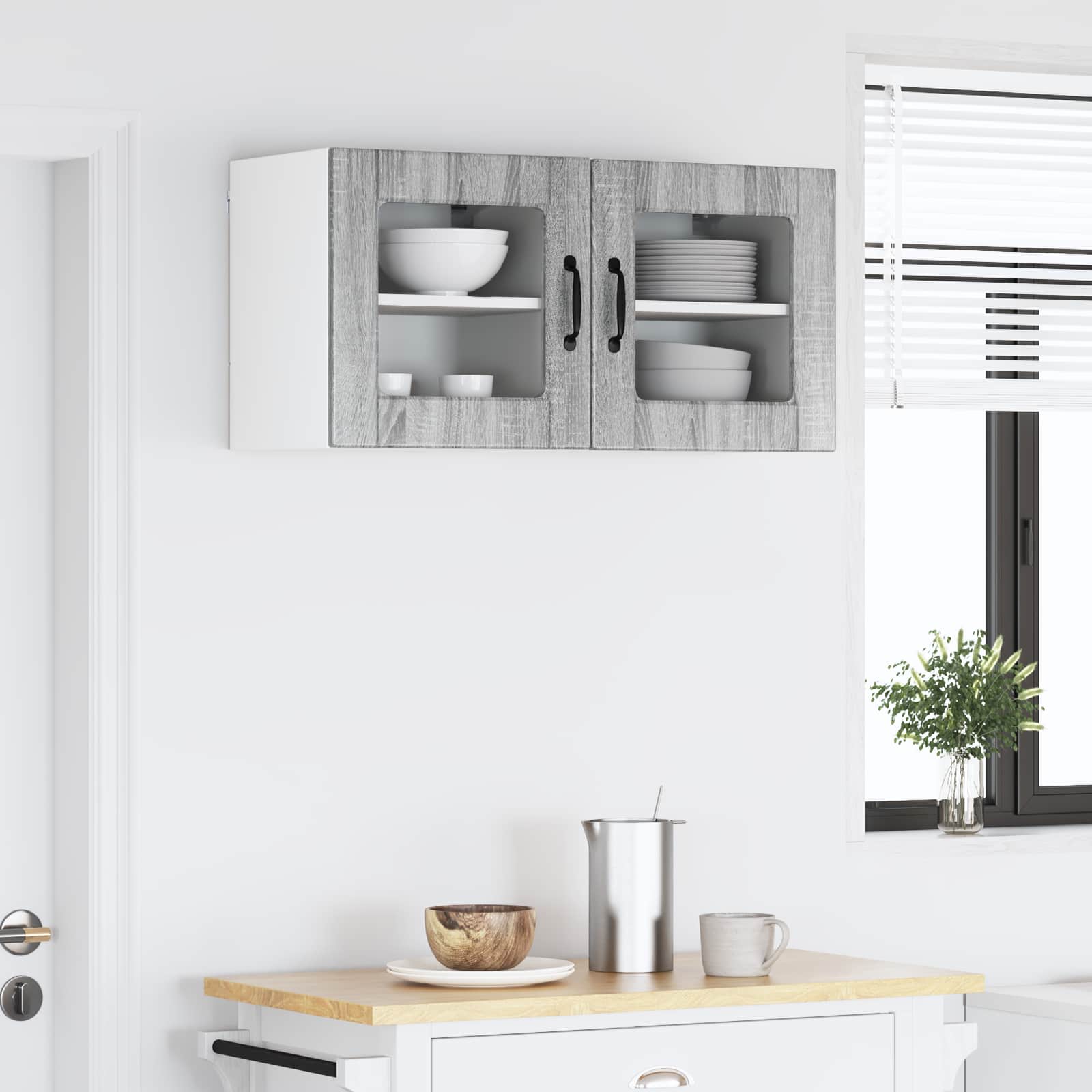 vidaXL Szafka szklana na ścianę PORTO 2 pcs Szary Sonoma