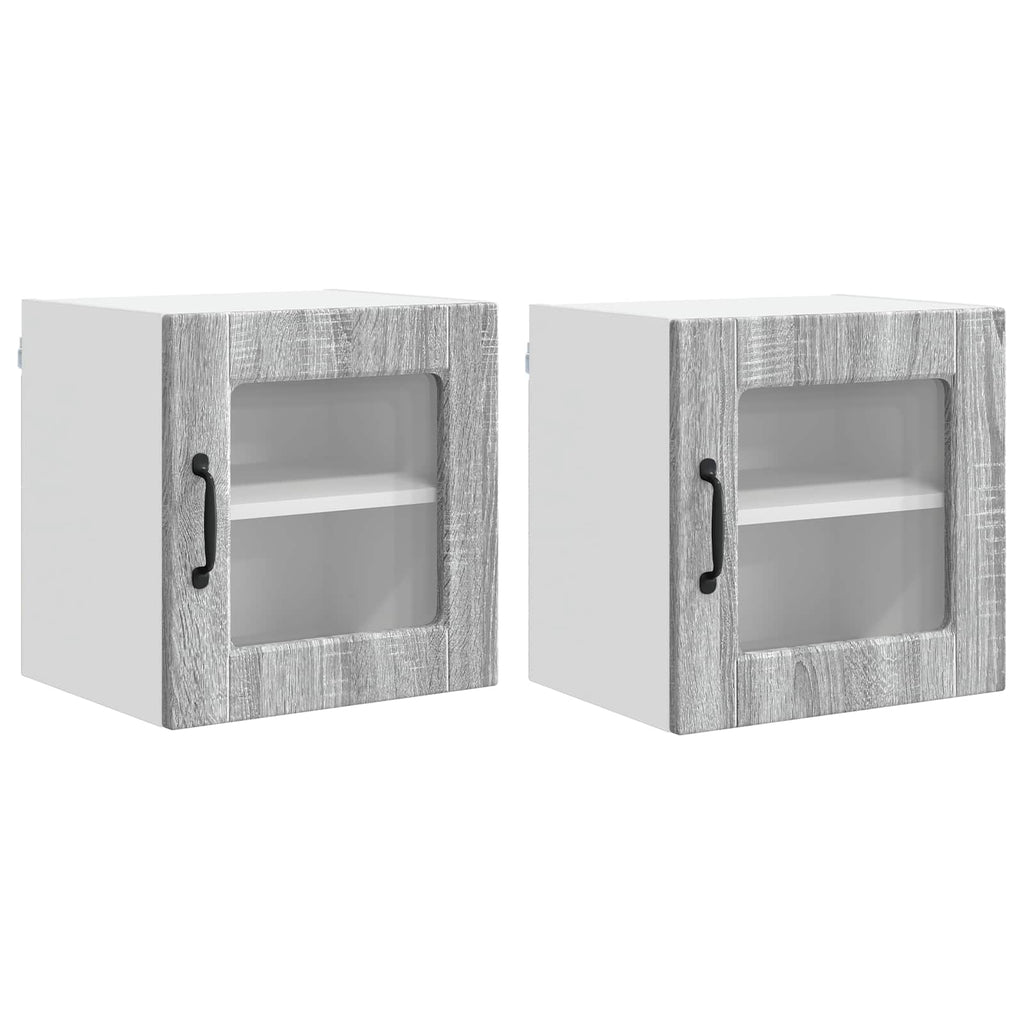 vidaXL Szafka szklana na ścianę PORTO 2 pcs Szary Sonoma