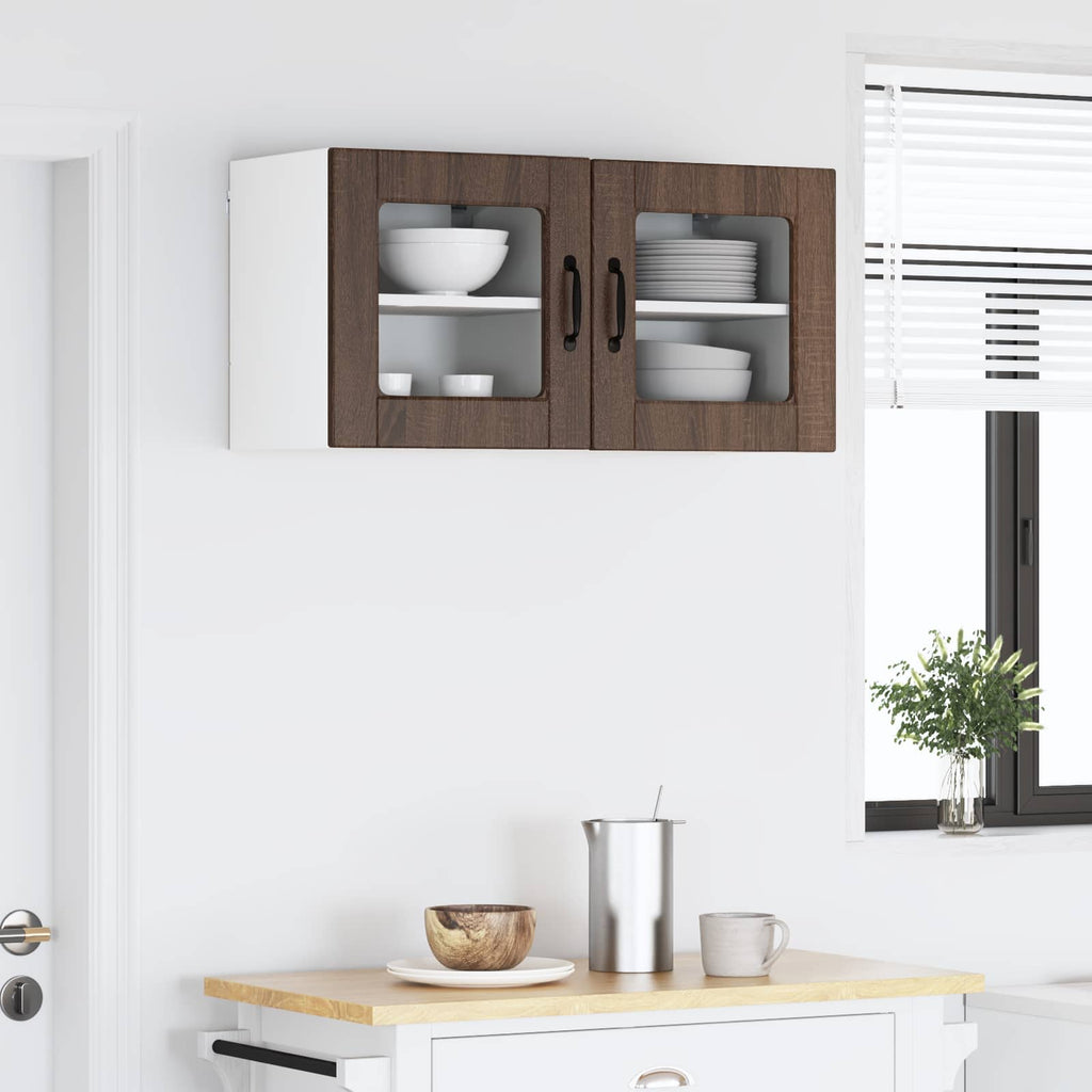 vidaXL Szafka szklana na ścianę PORTO 2 pcs Brązowy dąb