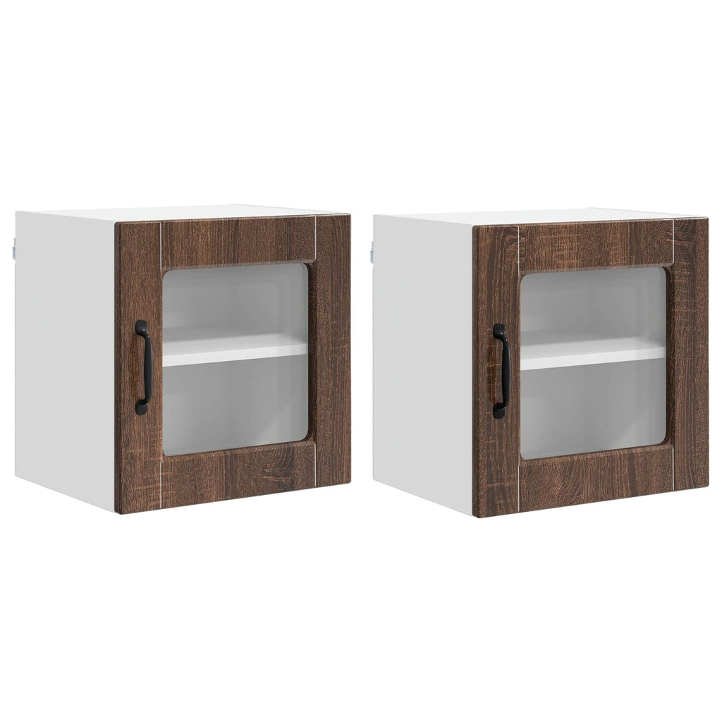vidaXL Szafka szklana na ścianę PORTO 2 pcs Brązowy dąb