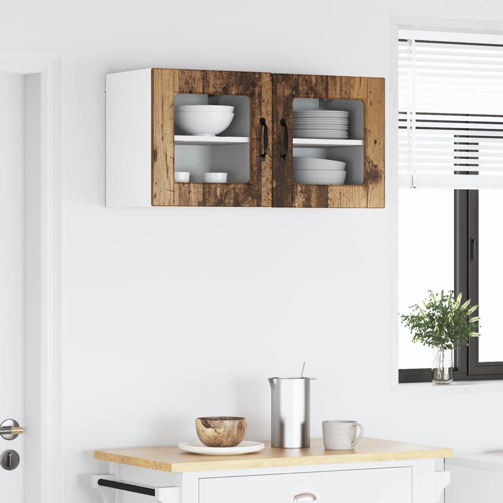 vidaXL Szafka szklana na ścianę PORTO 2 pcs Stare drewno