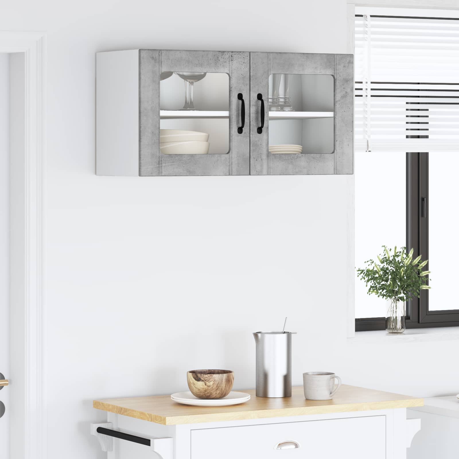 vidaXL Szafka szklana na ścianę PORTO Betonowy szary 80 x 31 x 40 cm