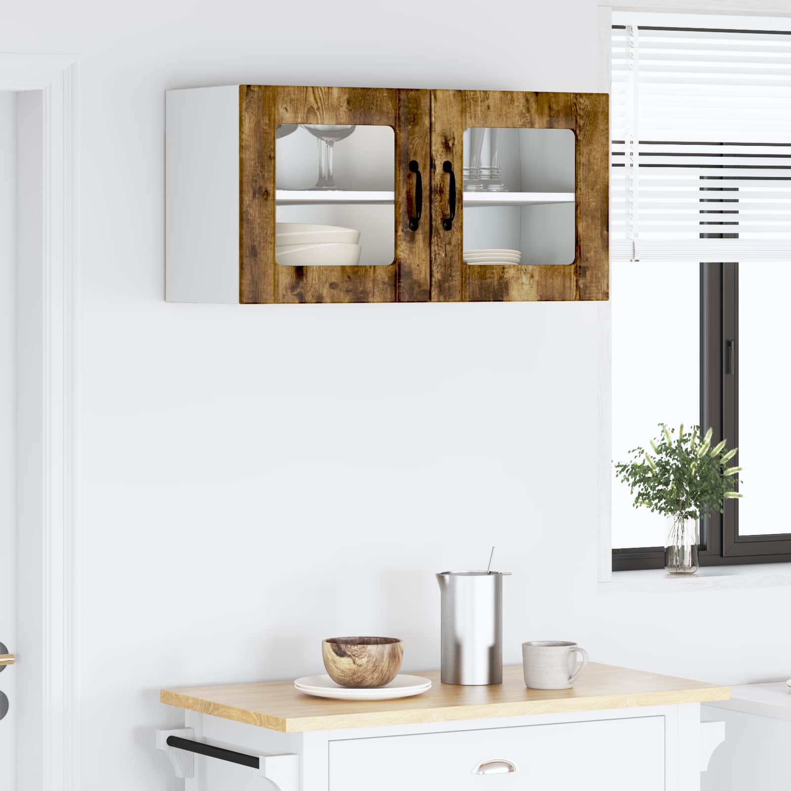 vidaXL Szafka szklana na ścianę PORTO Dąb wędzony 80 x 31 x 40 cm