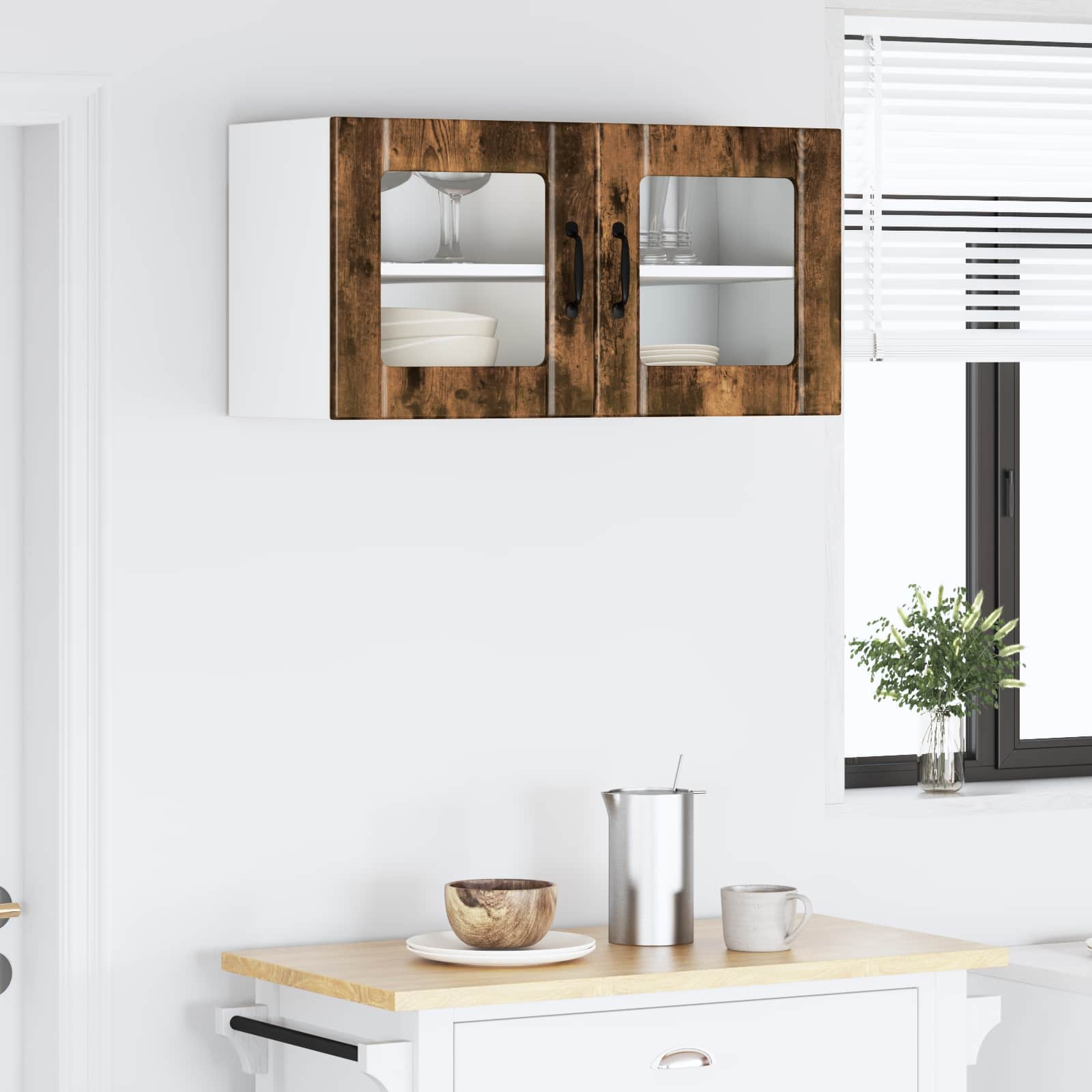 vidaXL Szafka szklana na ścianę PORTO Dąb wędzony 80 x 31 x 40 cm