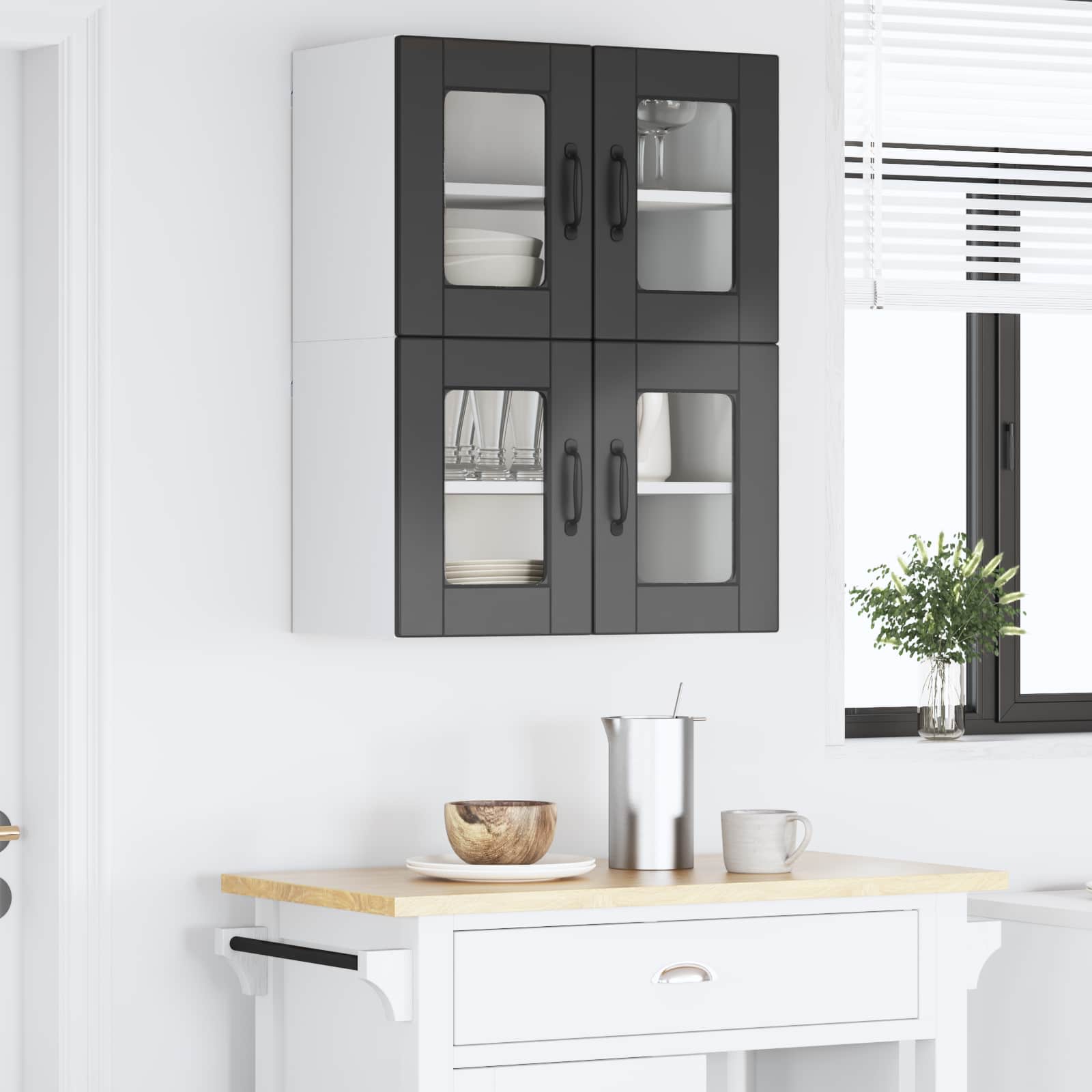 vidaXL Szafka szklana na ścianę PORTO 2 pcs Czarny 60 x 31 x 40 cm