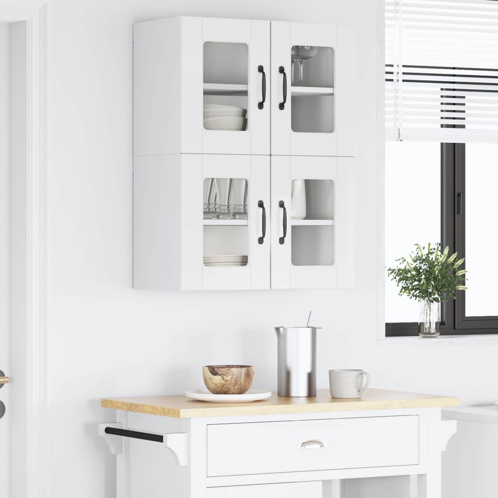 vidaXL Szafka szklana na ścianę PORTO 2 pcs Wysoki połysk biały