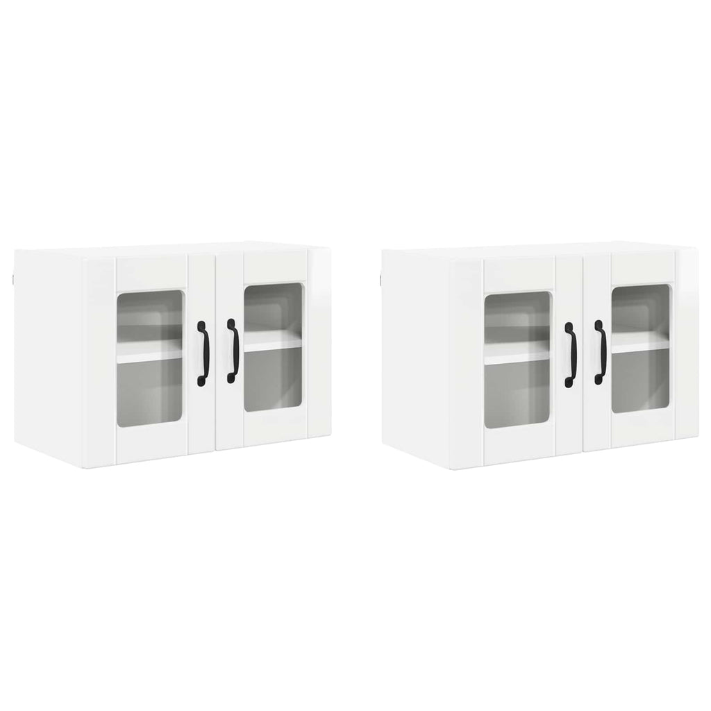 vidaXL Szafka szklana na ścianę PORTO 2 pcs Wysoki połysk biały