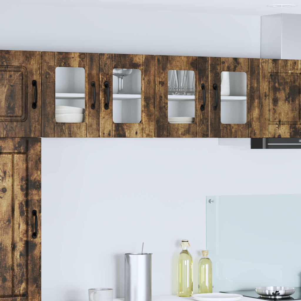 vidaXL Szafka szklana na ścianę PORTO 2 pcs Dąb wędzony