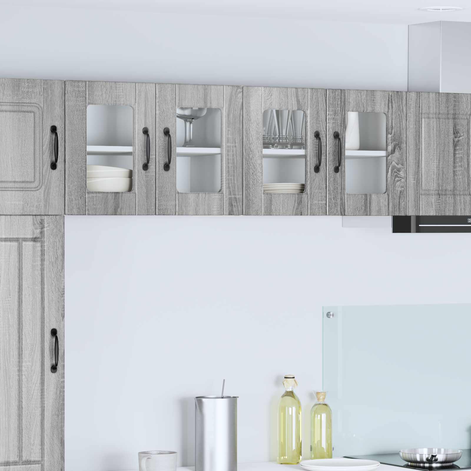 vidaXL Szafka szklana na ścianę PORTO 2 pcs Szary Sonoma