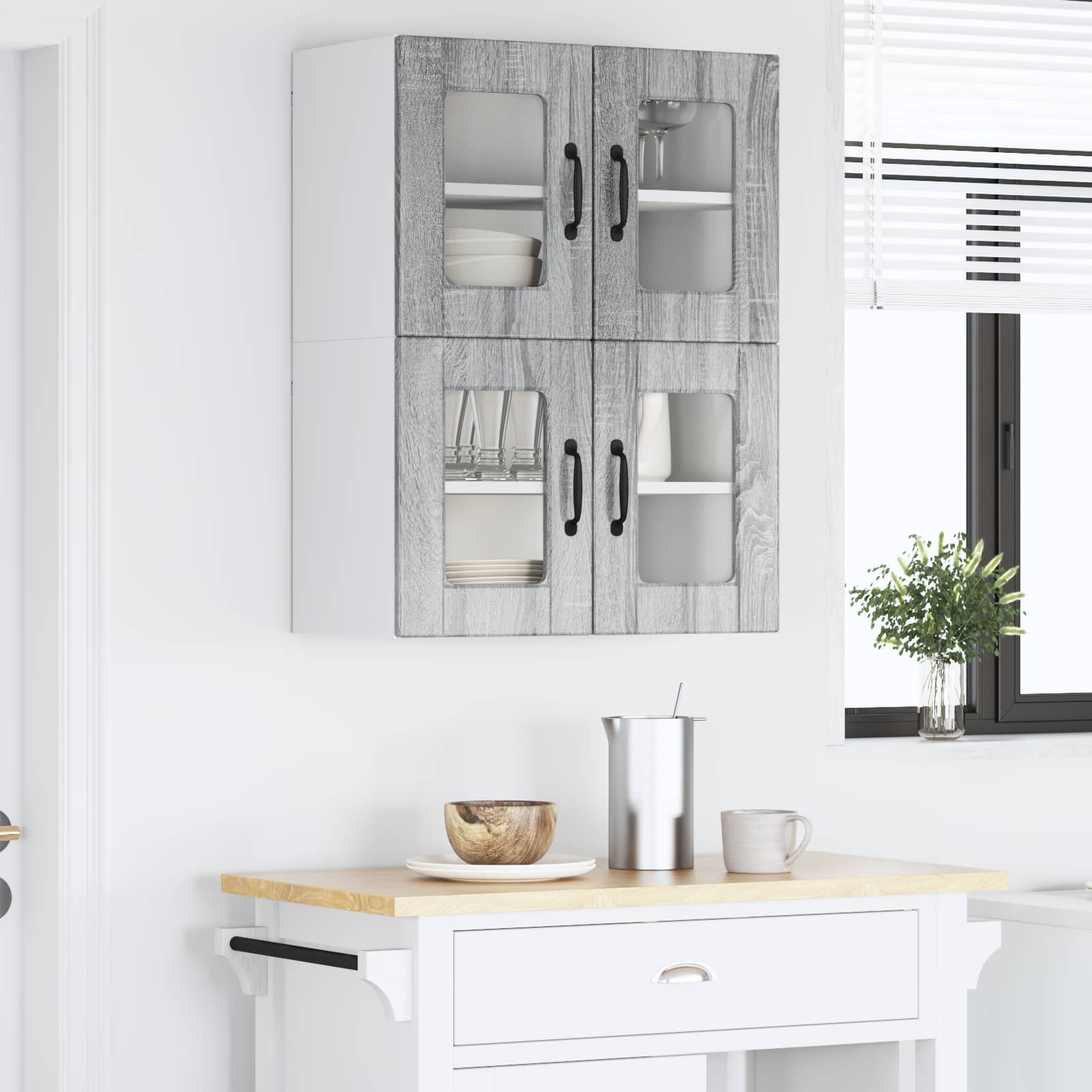 vidaXL Szafka szklana na ścianę PORTO 2 pcs Szary Sonoma
