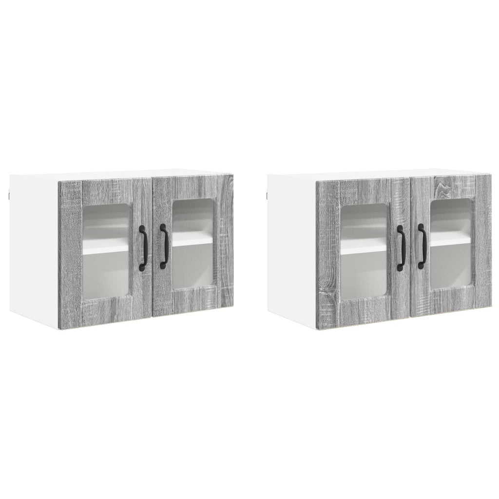 vidaXL Szafka szklana na ścianę PORTO 2 pcs Szary Sonoma