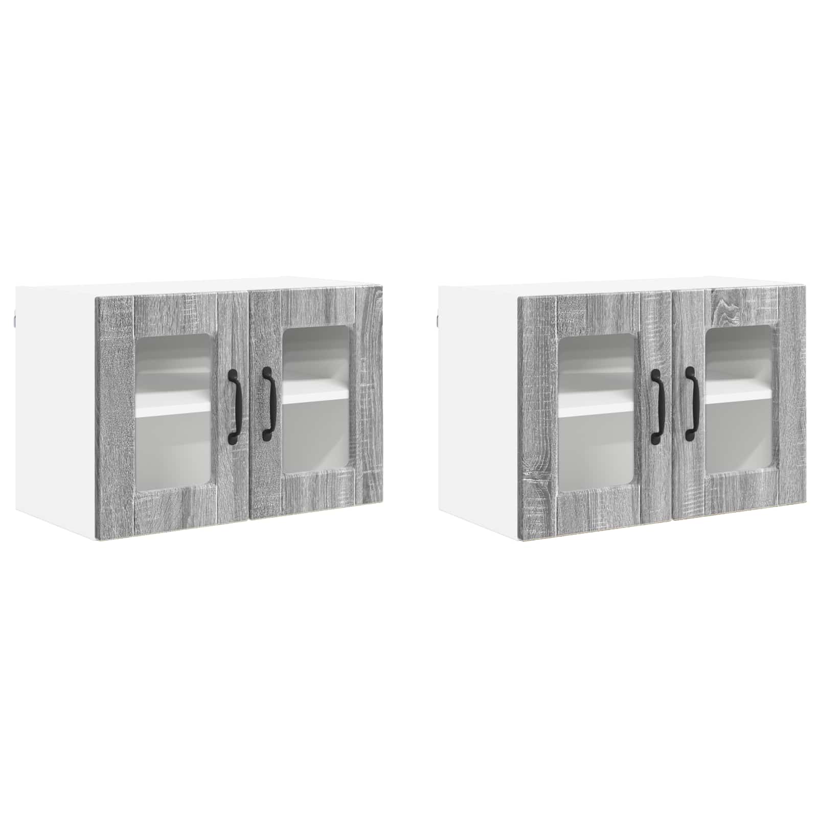 vidaXL Szafka szklana na ścianę PORTO 2 pcs Szary Sonoma