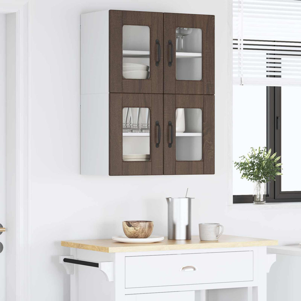 vidaXL Szafka szklana na ścianę PORTO 2 pcs Brązowy dąb