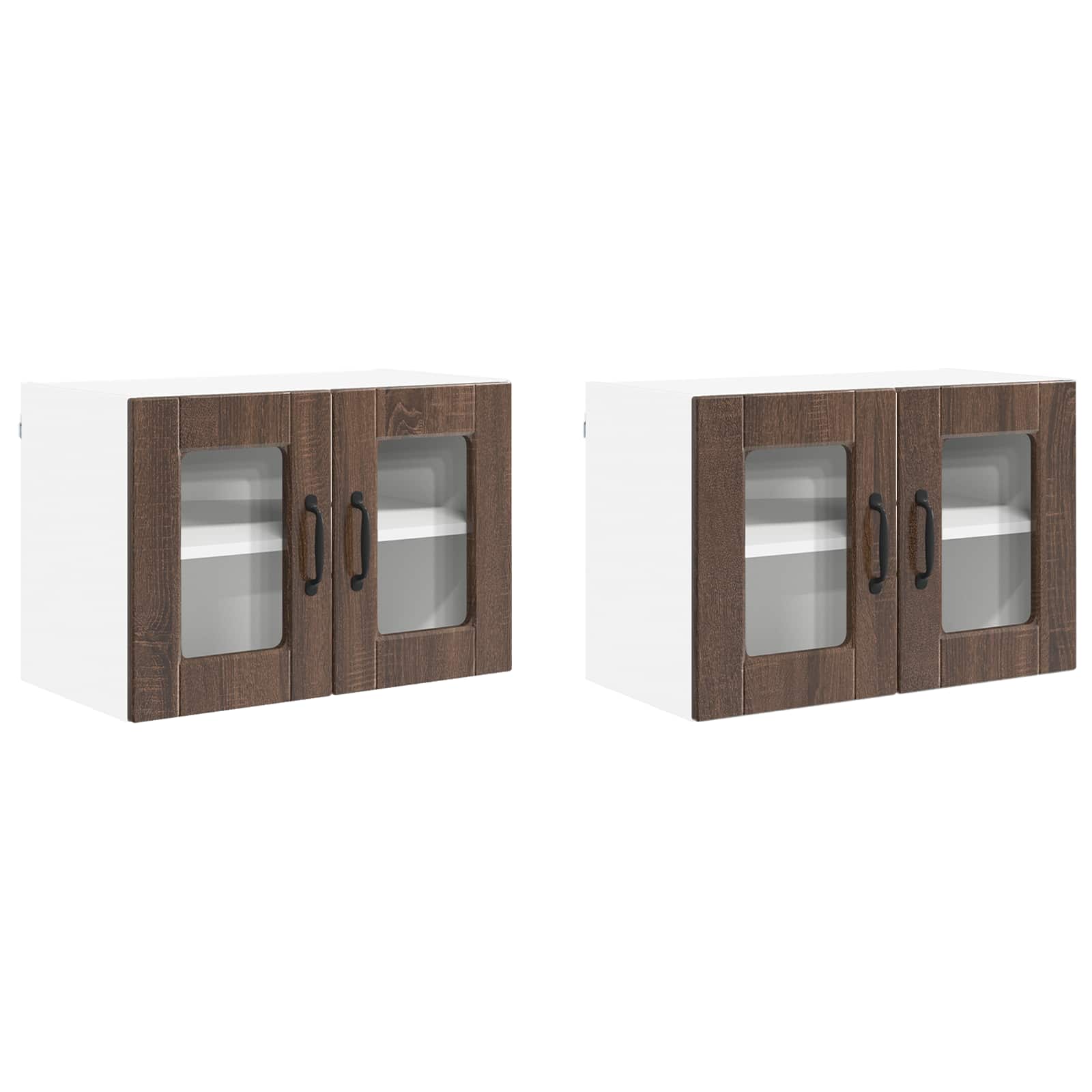vidaXL Szafka szklana na ścianę PORTO 2 pcs Brązowy dąb