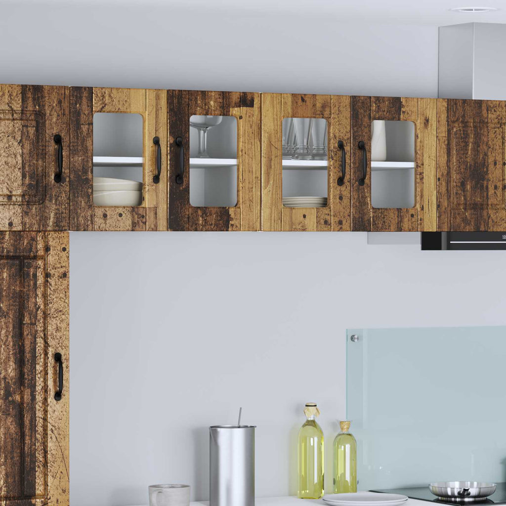 vidaXL Szafka szklana na ścianę PORTO 2 pcs Stare drewno