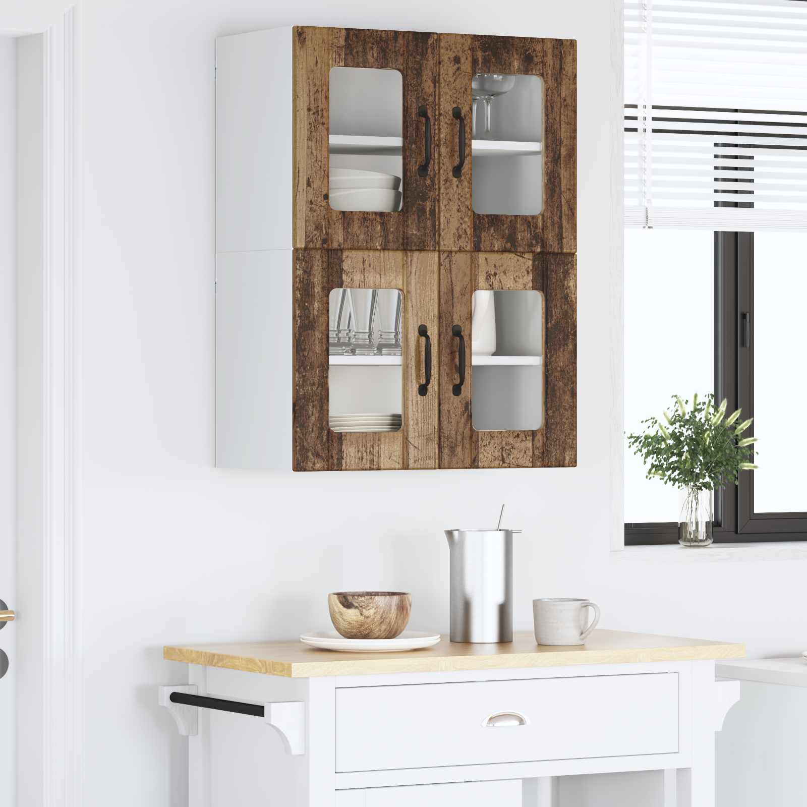 vidaXL Szafka szklana na ścianę PORTO 2 pcs Stare drewno