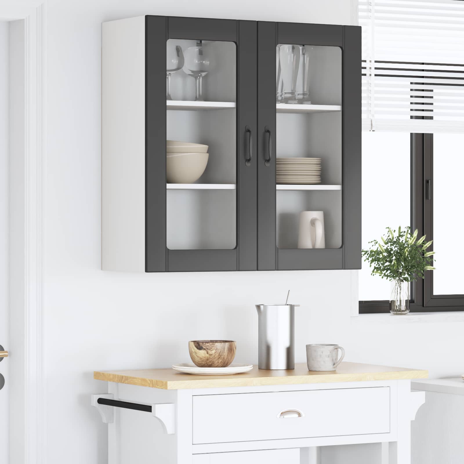 vidaXL Szafka szklana na ścianę PORTO 2 pcs Czarny 40 x 31 x 80 cm