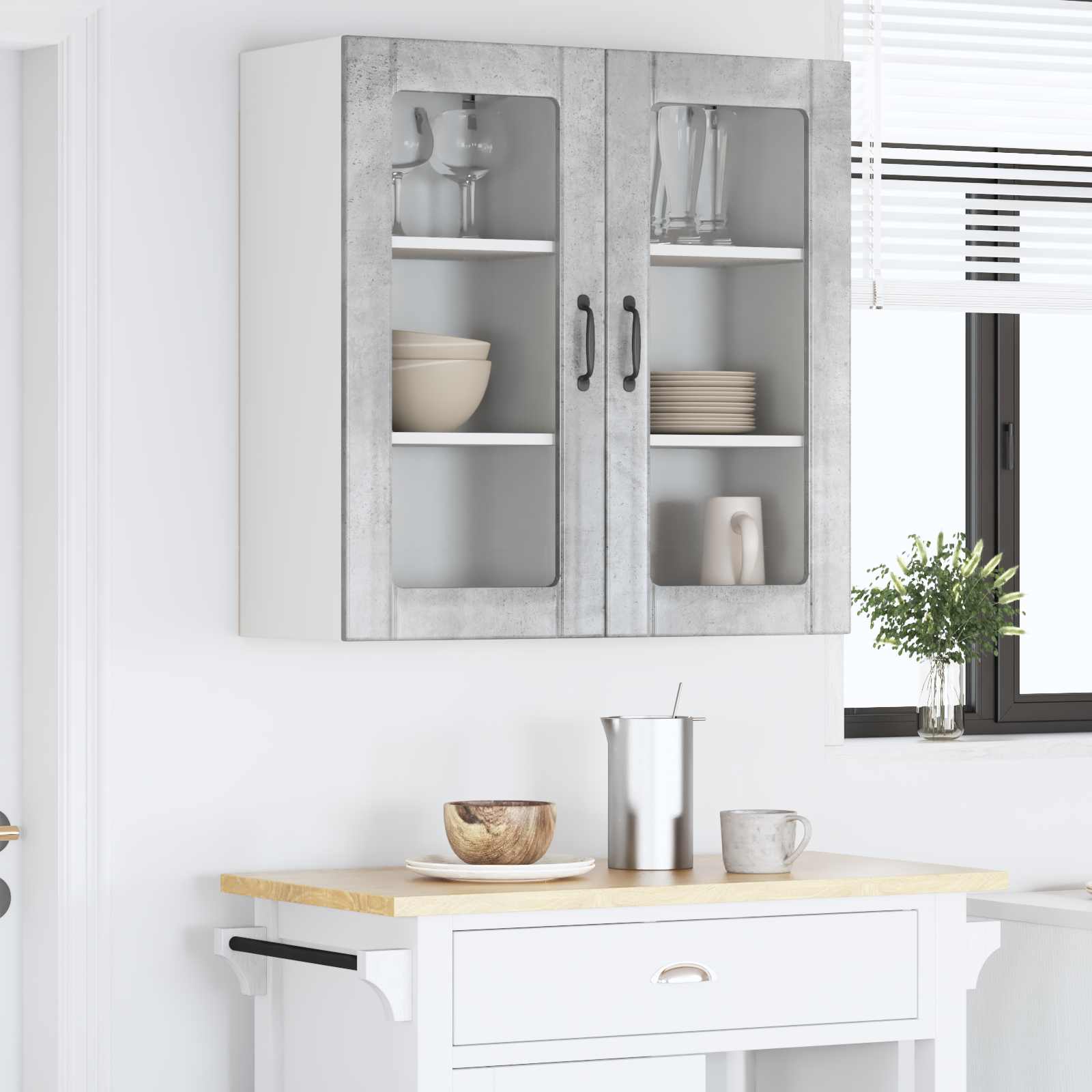 vidaXL Szafka szklana na ścianę PORTO 2 pcs Betonowy szary