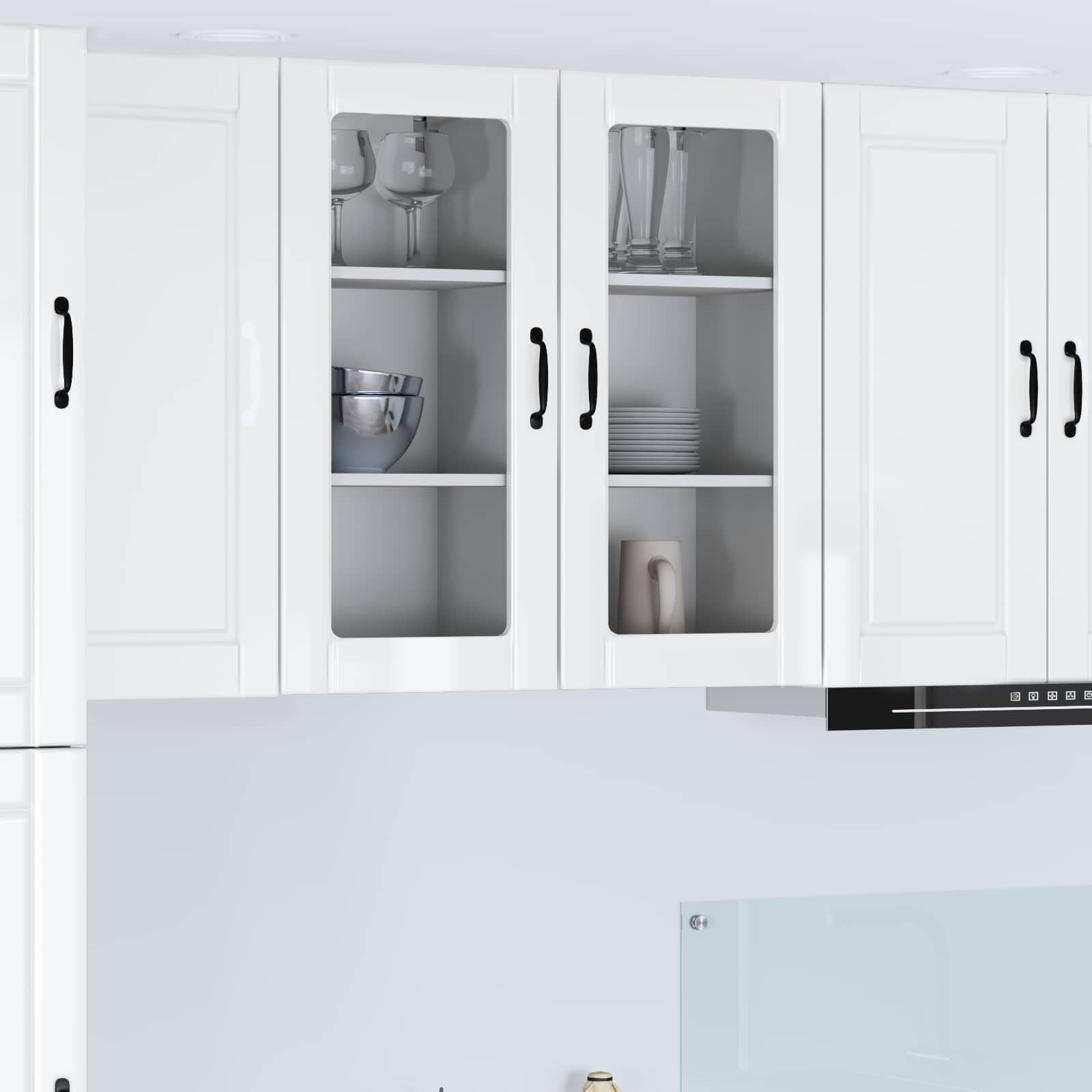 vidaXL Szafka szklana na ścianę PORTO 2 pcs Wysoki połysk biały