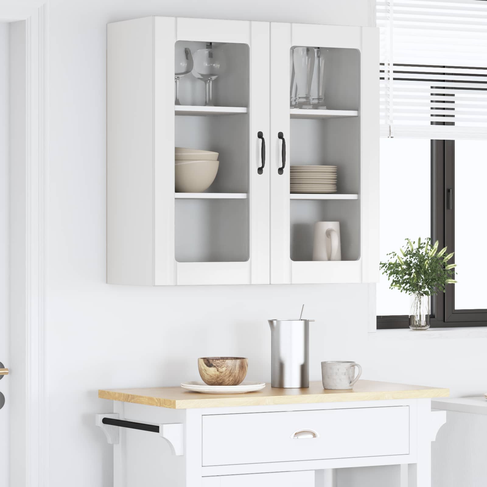 vidaXL Szafka szklana na ścianę PORTO 2 pcs Wysoki połysk biały