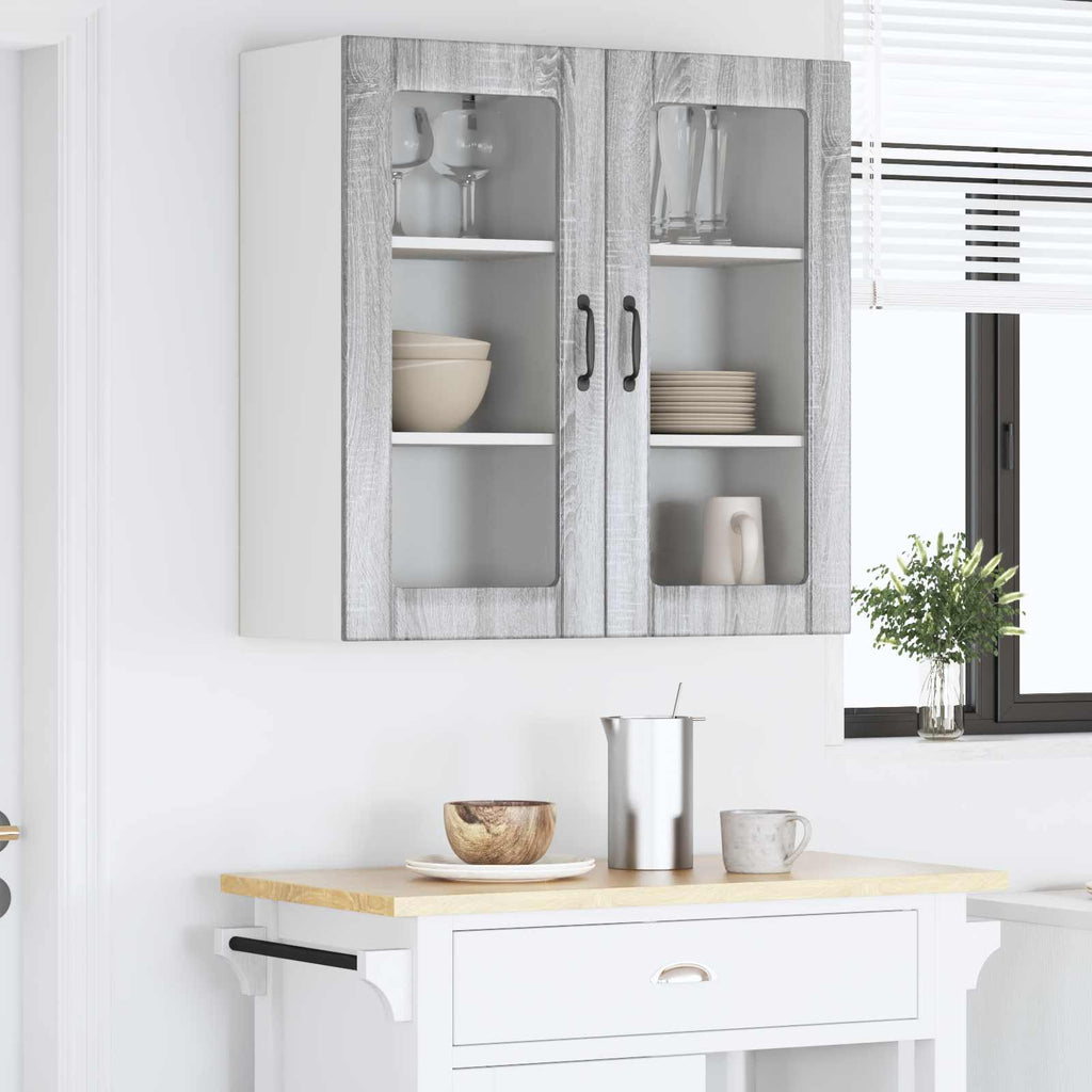 vidaXL Szafka szklana na ścianę PORTO 2 pcs Szary Sonoma