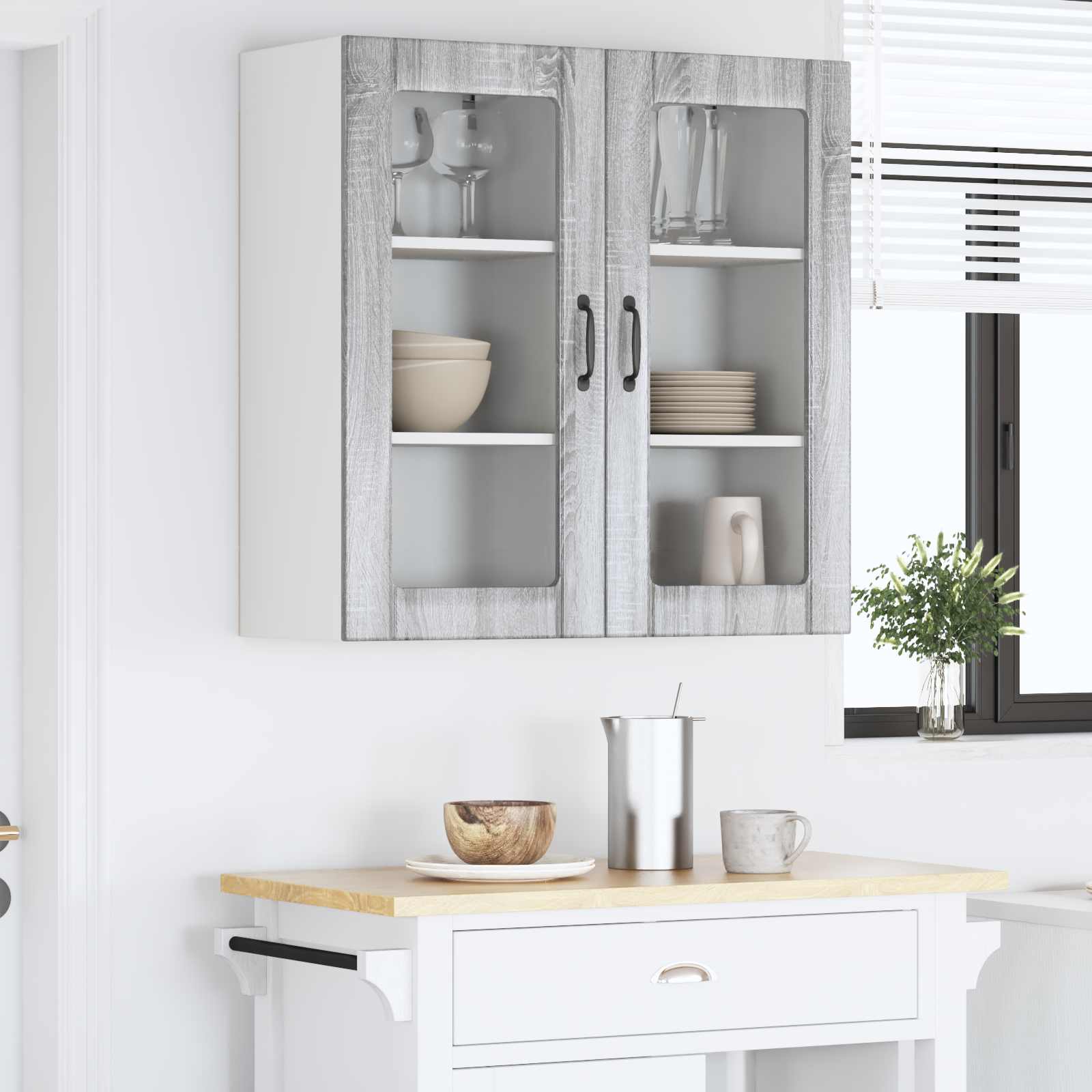 vidaXL Szafka szklana na ścianę PORTO 2 pcs Szary Sonoma