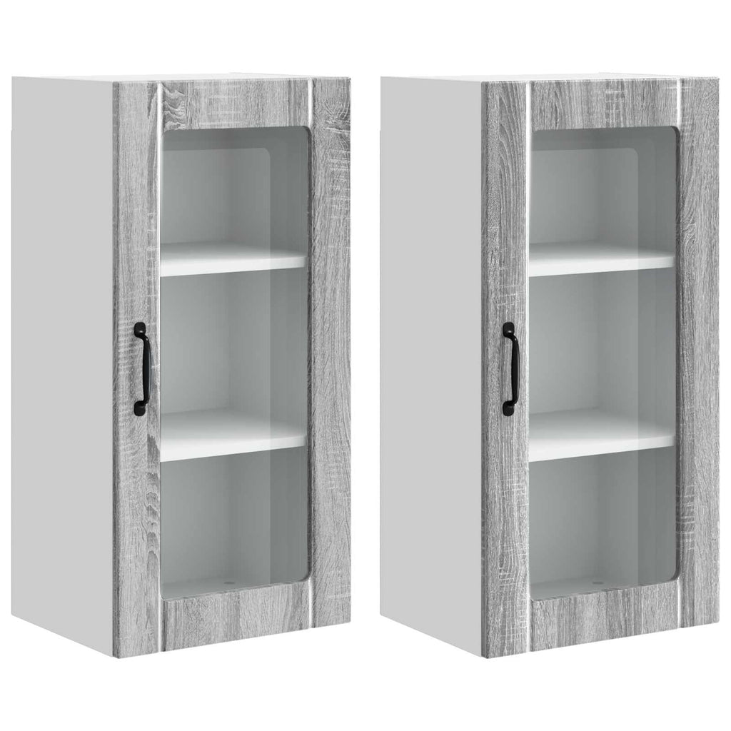 vidaXL Szafka szklana na ścianę PORTO 2 pcs Szary Sonoma