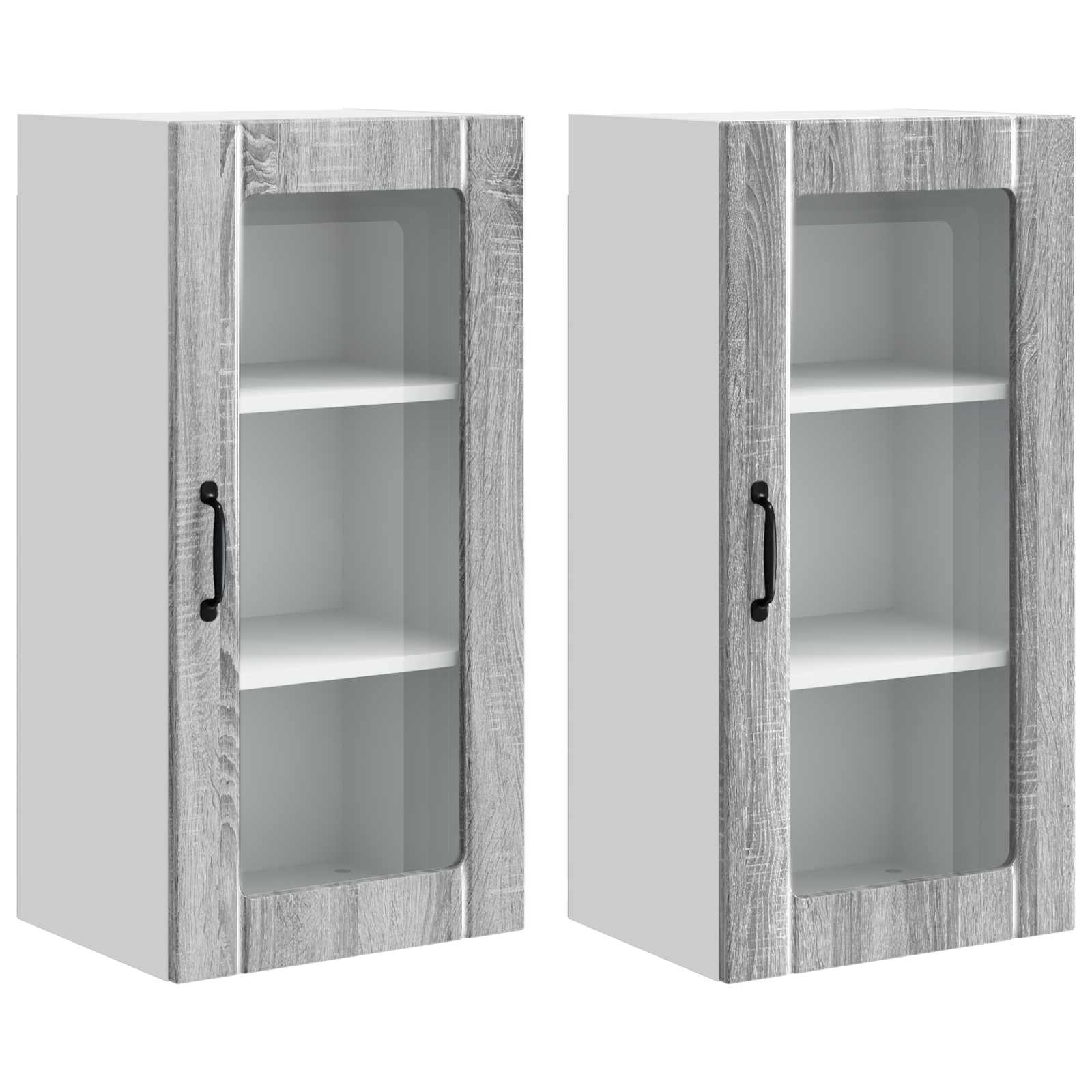 vidaXL Szafka szklana na ścianę PORTO 2 pcs Szary Sonoma
