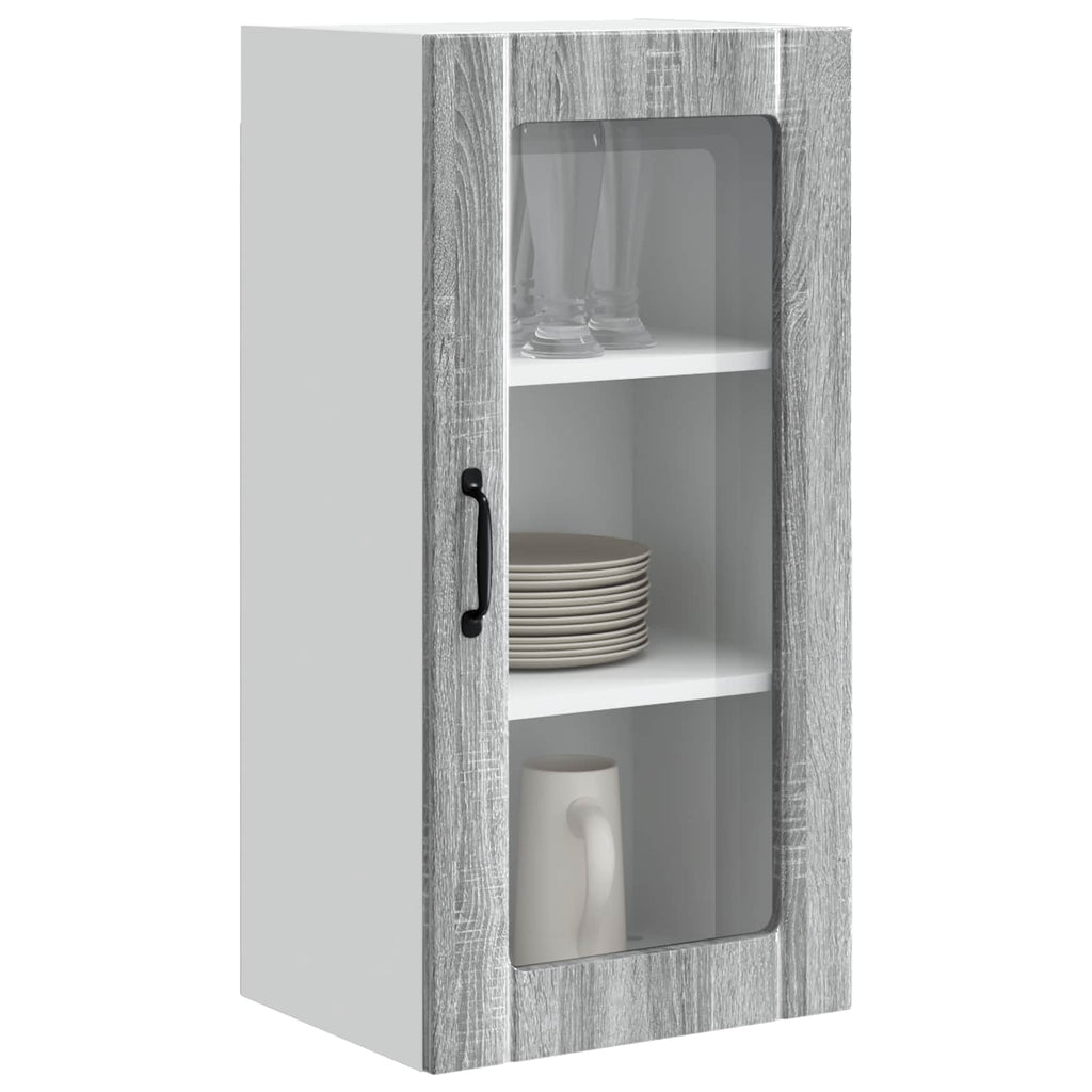 vidaXL Szafka szklana na ścianę PORTO 2 pcs Szary Sonoma