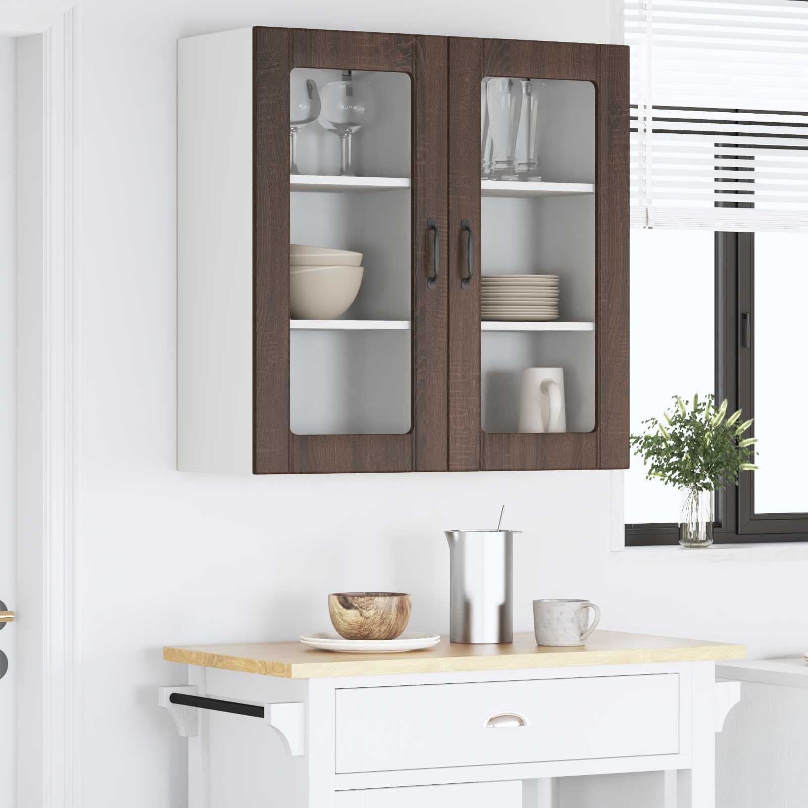 vidaXL Szafka szklana na ścianę PORTO 2 pcs Brązowy dąb