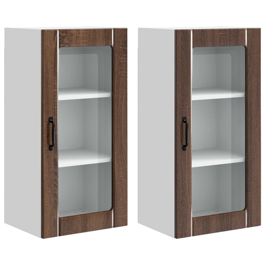 vidaXL Szafka szklana na ścianę PORTO 2 pcs Brązowy dąb