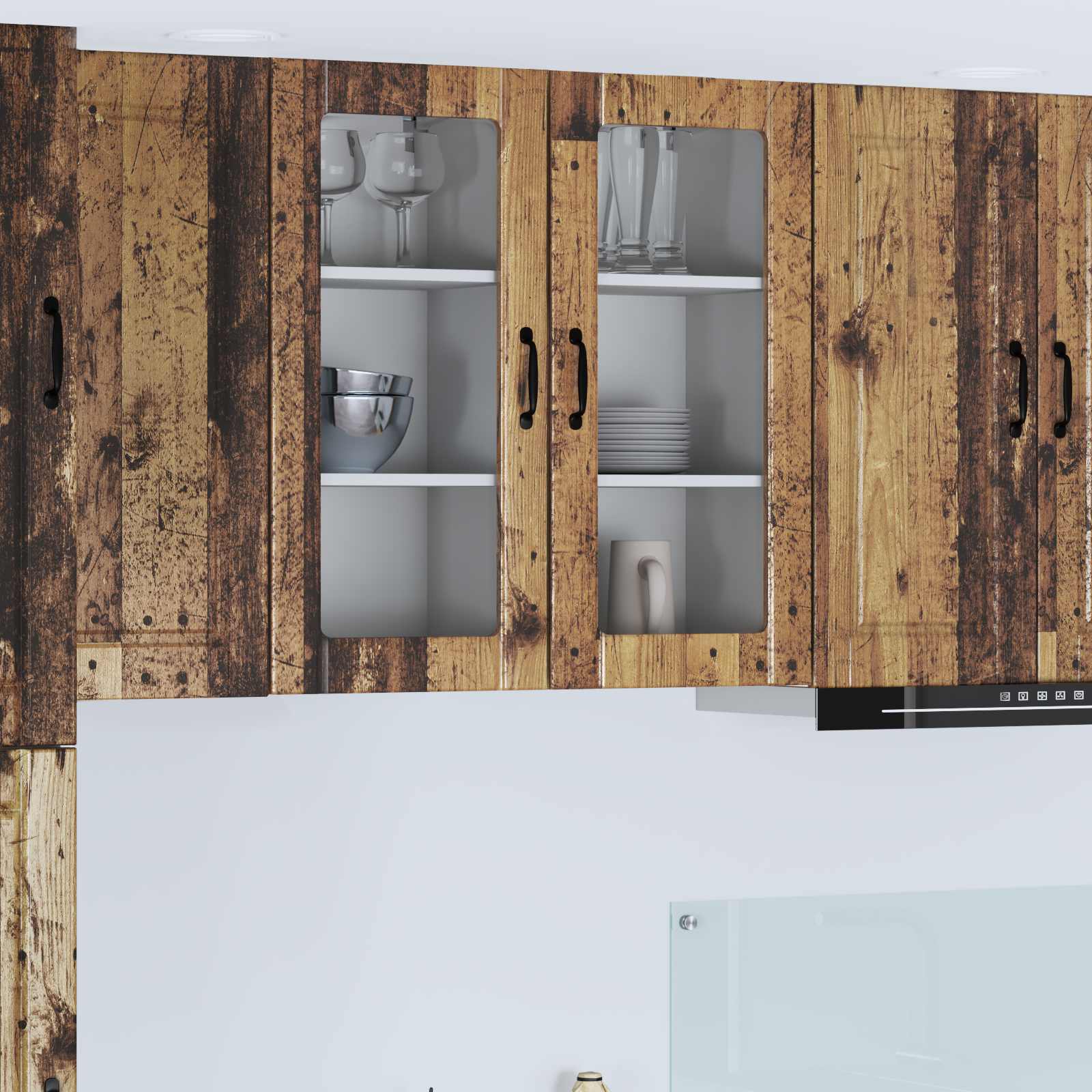 vidaXL Szafka szklana na ścianę PORTO 2 pcs Stare drewno