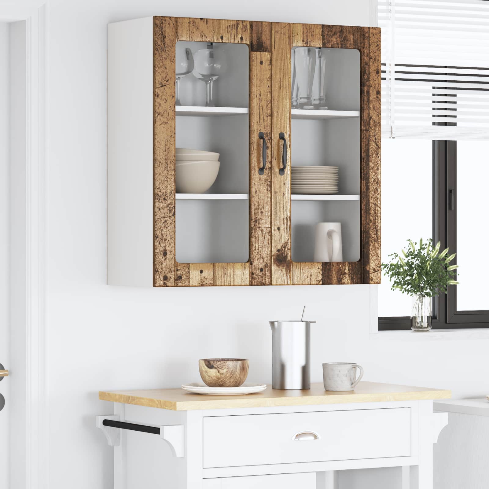 vidaXL Szafka szklana na ścianę PORTO 2 pcs Stare drewno