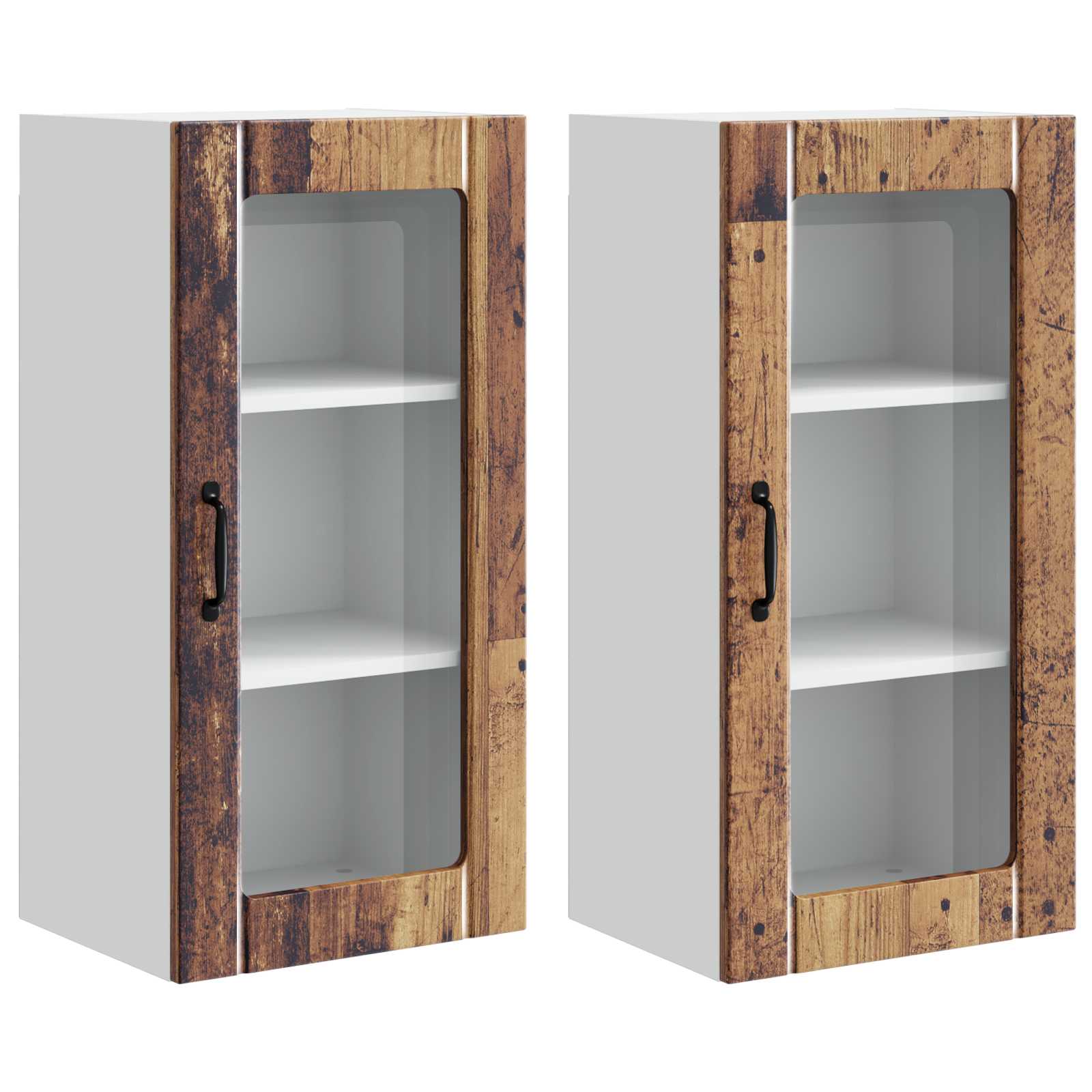 vidaXL Szafka szklana na ścianę PORTO 2 pcs Stare drewno