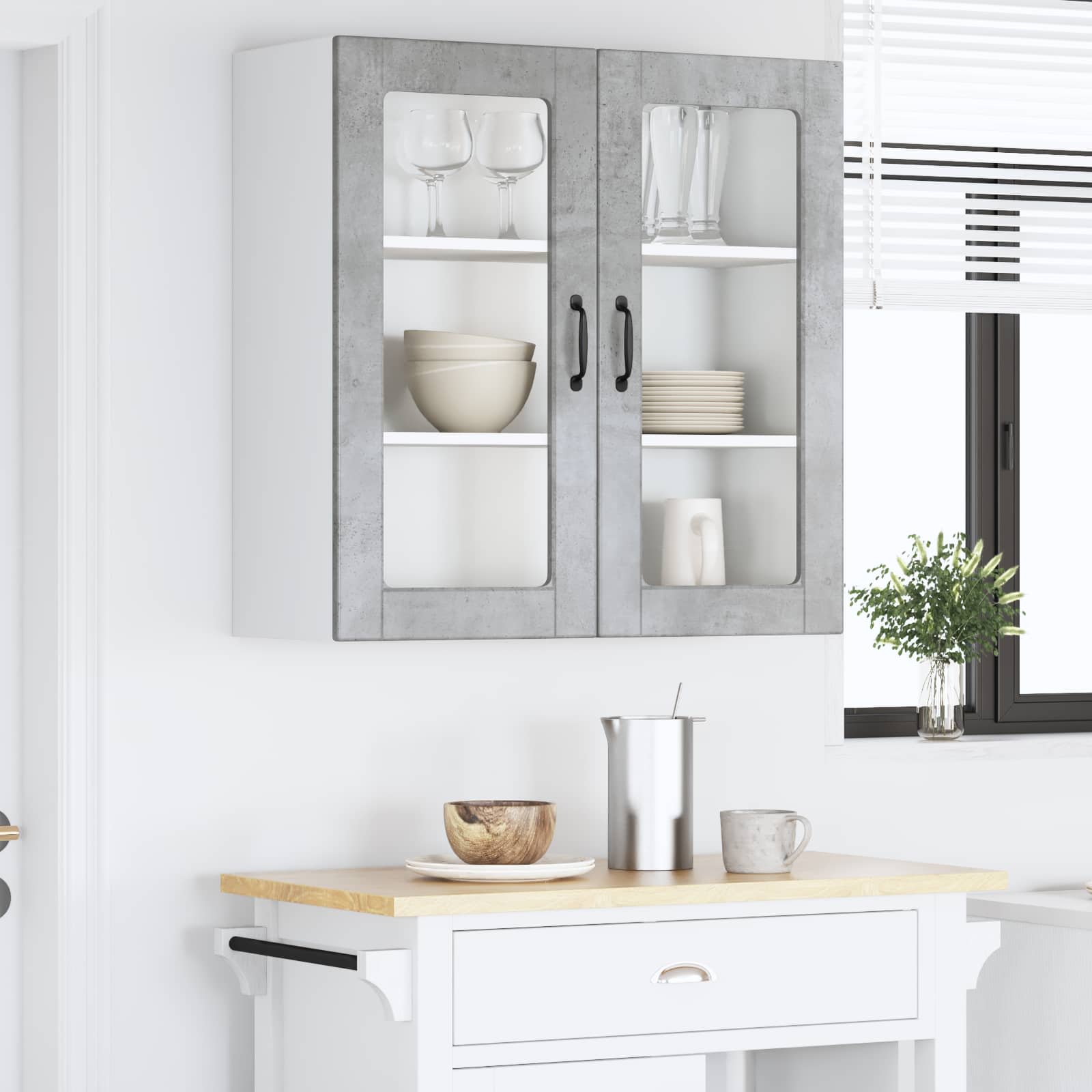 vidaXL Szafka szklana na ścianę PORTO Betonowy szary 80 x 31 x 80 cm