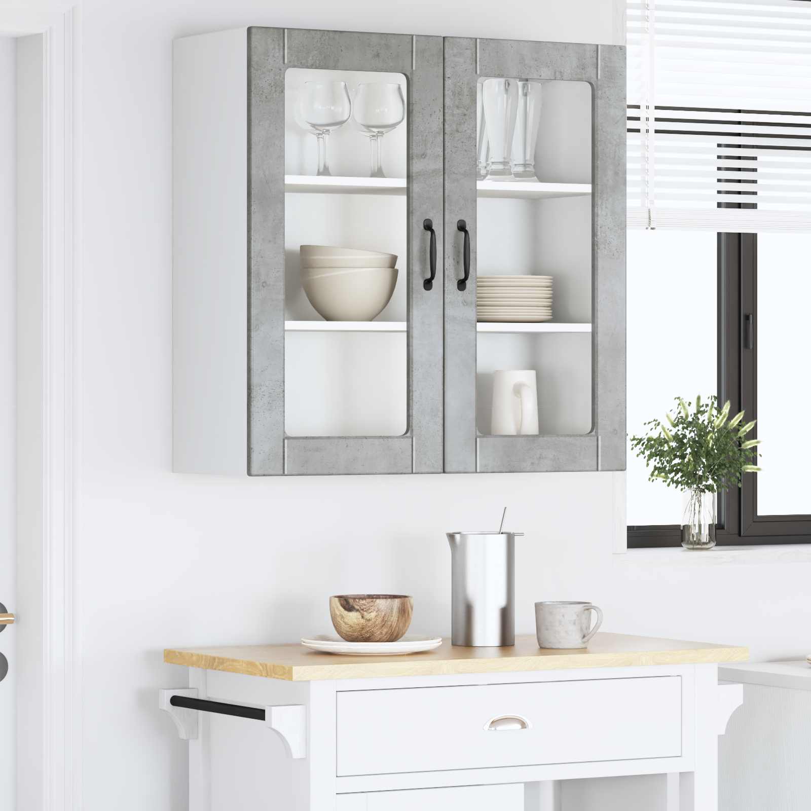 vidaXL Szafka szklana na ścianę PORTO Betonowy szary 80 x 31 x 80 cm