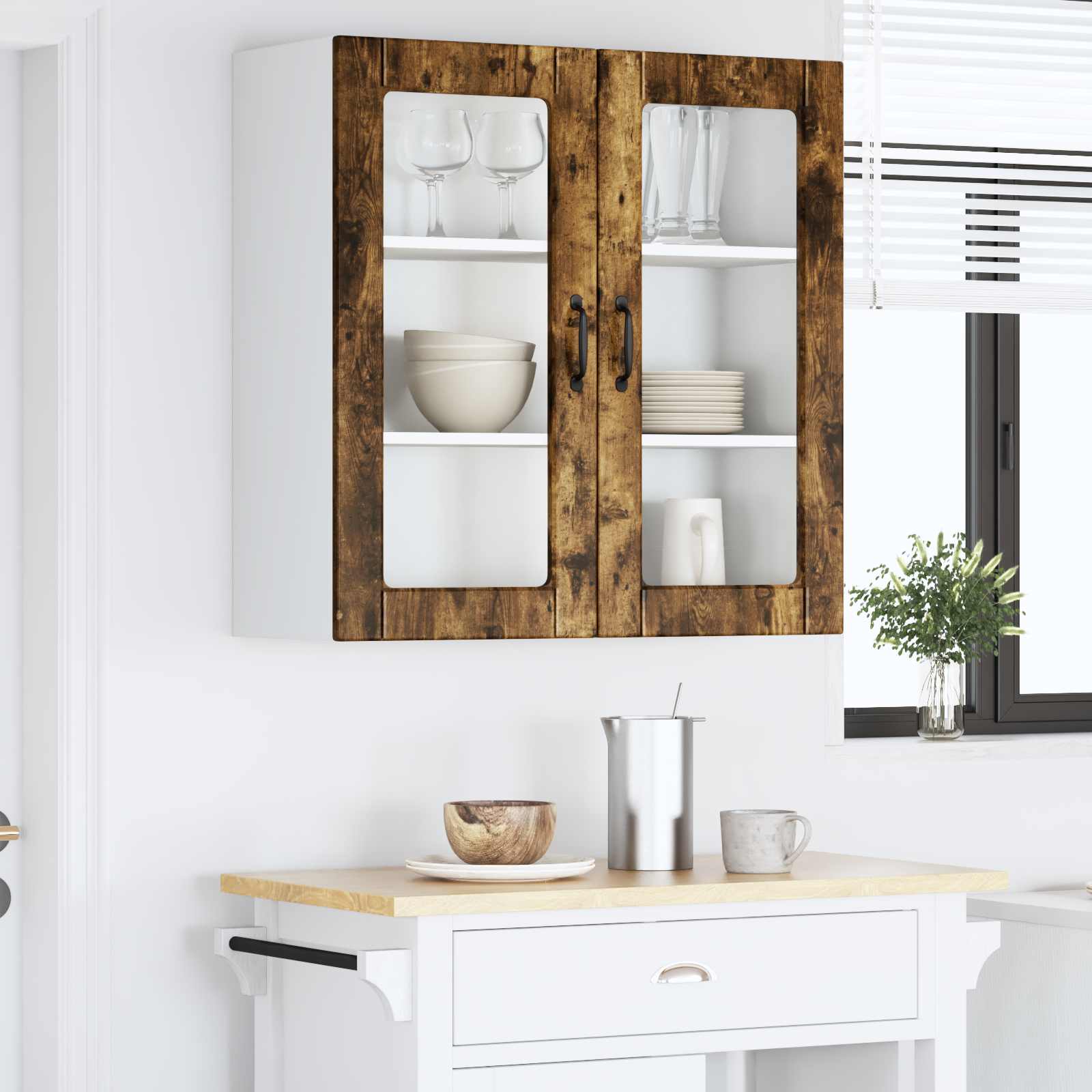 vidaXL Szafka szklana na ścianę PORTO Dąb wędzony 80 x 31 x 80 cm